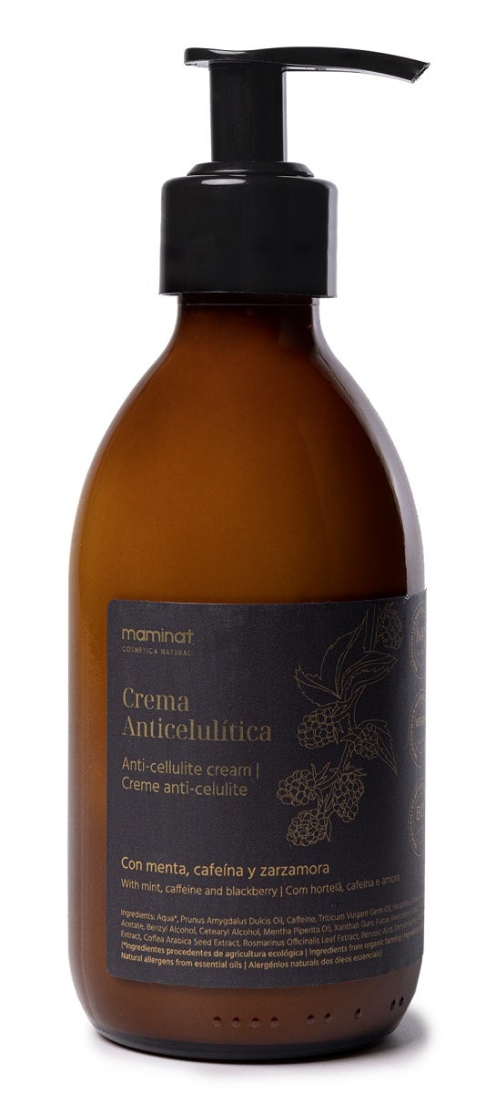 Crema anticelulítica de Maminat (31,95 euros). Es una combinación de varios activos como el alga fucus, la zarzamora, la fisetina, la frambinona y la cafeína, que activan la lipólisis, es decir, el proceso de reducción de las grasas, hidrata en profundidad y mejora el tono de las piernas.