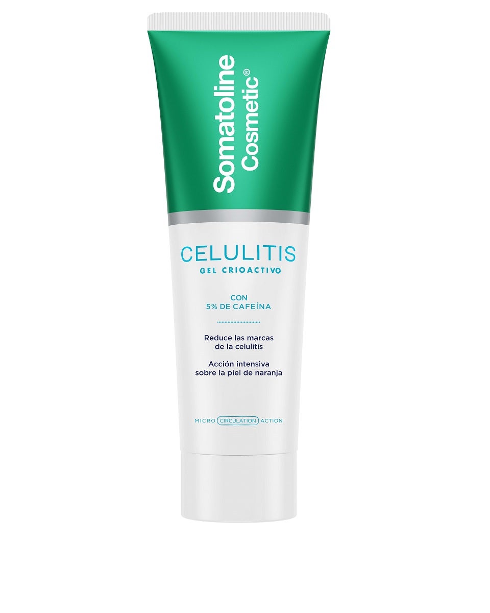 Celulitis Gel Crioactivo de Somatoline Cosmetic (44,90 euros). Es un tratamiento anticelulítico cuya fórmula crioactiva en textura gel de efecto fresco está enriquecida con principios activos específicos: 5% de cafeína que ayuda a movilizar y quemar la grasa contenida en los adipocitos, alisando la piel de naranja y mejorando la retención de líquidos; extracto de maca, con efecto reafirmante, estimula la síntesis de colágeno, por lo que la piel está más firme y elástica; y extracto de Physalis Angulata con propiedades antioxidantes y antinflamatorias. Con test clínicos probados, tras 15 días de aplicación, se reducen la aparición de los nódulos de celulitis, la piel de naranja y aumentan la firmeza de la piel en un +23 y +45% respectivamente.
