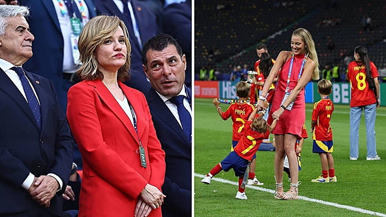 Pilar Alegría en la final de Berlín y Alice Campello, mujer de Morata, celebra con sus hijos la victoria de la selección española de fútbol