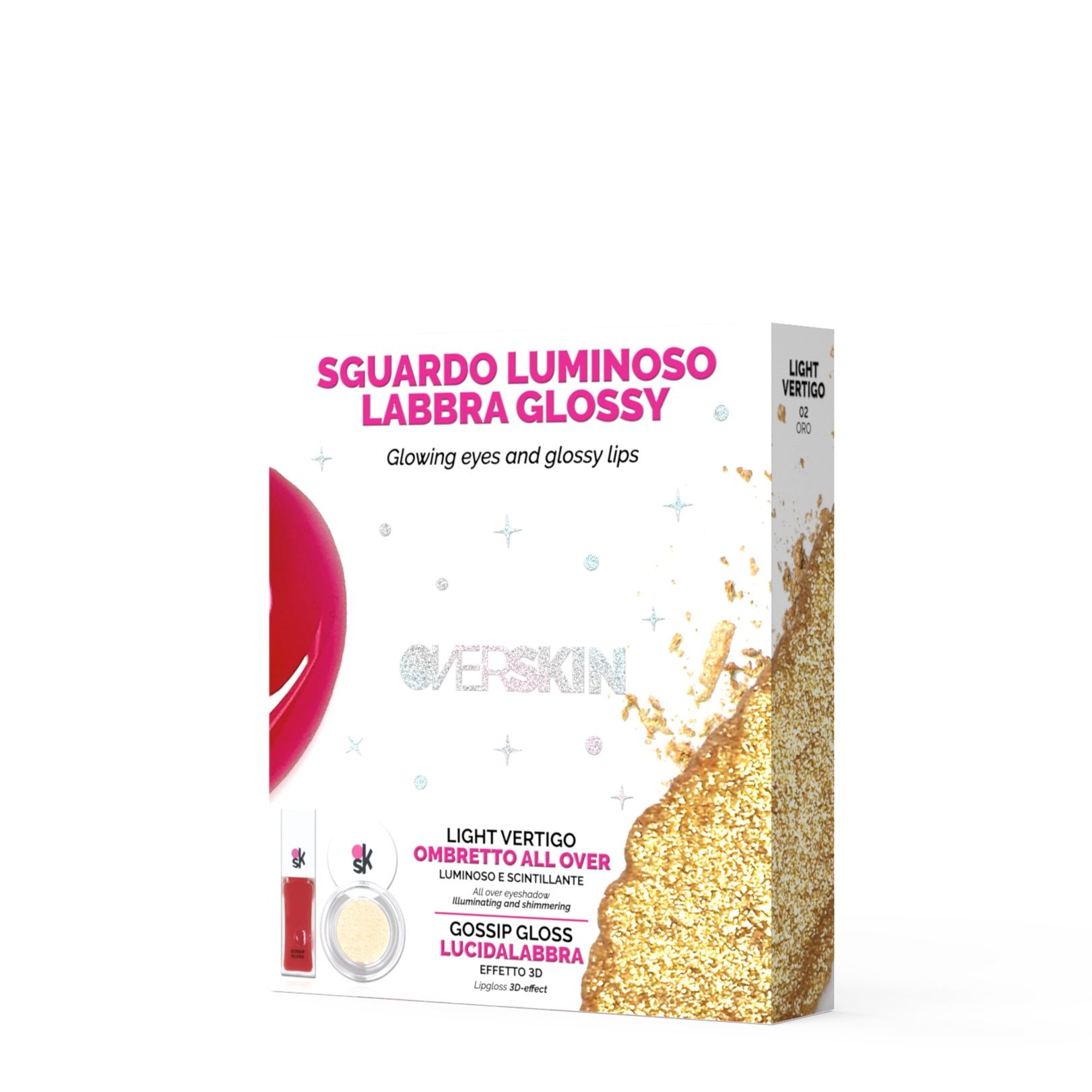 Glow Vertigo Oro Veralab (29 euros). Este pack incluye el dúo perfecto para crear una mirada luminosa y presumir de los labios más brillantes, con la sombra multiusos brillante y centelleante Light Vertigo tono 02 ‘Oro’ y el brillo de labios de efecto 3D Gossip Gloss en el tono 03 ‘Spritz’.