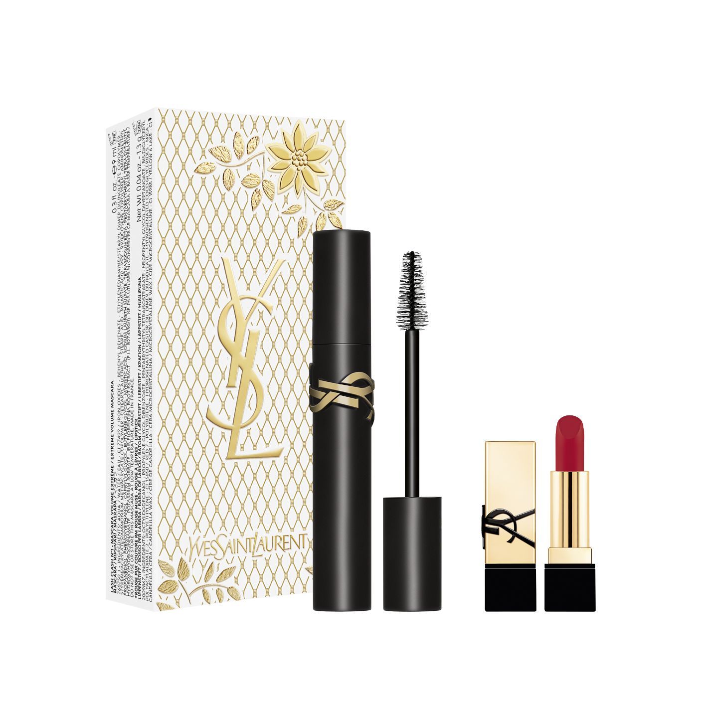 Set de maquillaje Lash Clash de Yves Saint Laurent (46,99 euros). Incluye la máscara de pestañas Lash Clash Volume Extreme y un mini Rouge Pur Couture Rouge Muse.