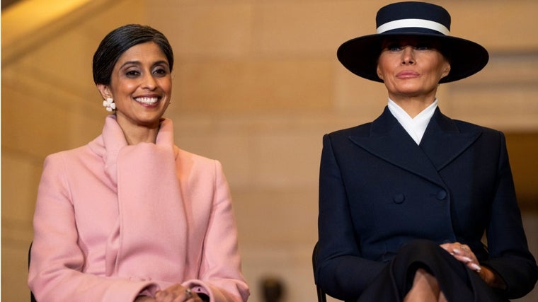 Usha Vance, wife of the vice president of the United States, with Melania Trump, the new American first lady
