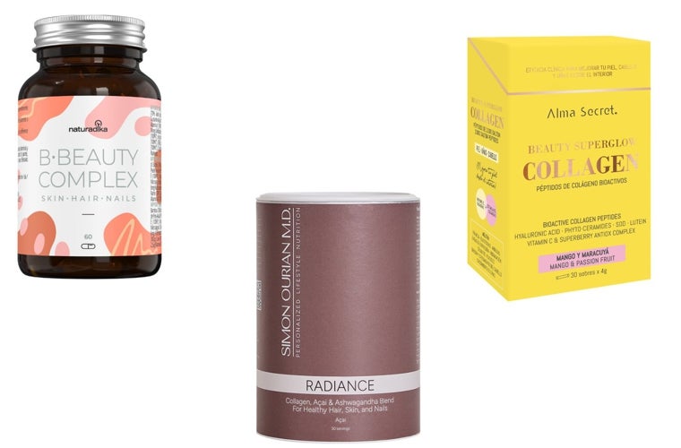 B-Beeauty of Naturadika, with vitamins E and C, manganese, copper and selenium (€ 34.95); Radiance Açai by Simon Ourian MD with a mixture of collagen, Açaí and Ashwagandha (€ 56); Beauty Super Glow Collagen de Alma Secret, with collagen peptides, phyto-ceramindas and vitamin C (€ 45.50).