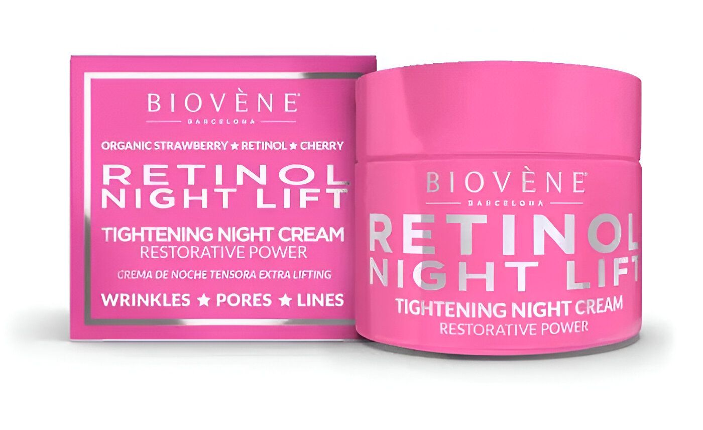 Crema de noche con retinol y fresa orgánica de Biovene (5,98 euros). Crema hidratante tensora de noche con potente retinol y fresa orgánica que ayuda a restaurar la firmeza de la piel y a minimizar la apariencia de signos de envejecimiento; consiguiendo aportar suavidad, hidratación y energía. Apto para todo tipo de pieles; perfecto para pieles normales, mixtas y grasas.