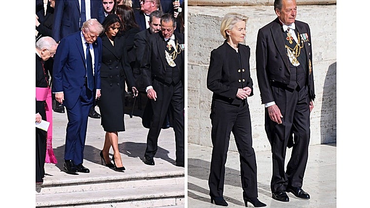 Donald Trump, Melania y Ursula von der Leyen en el funeral del Papa Francisco, celebrado en El Vaticano