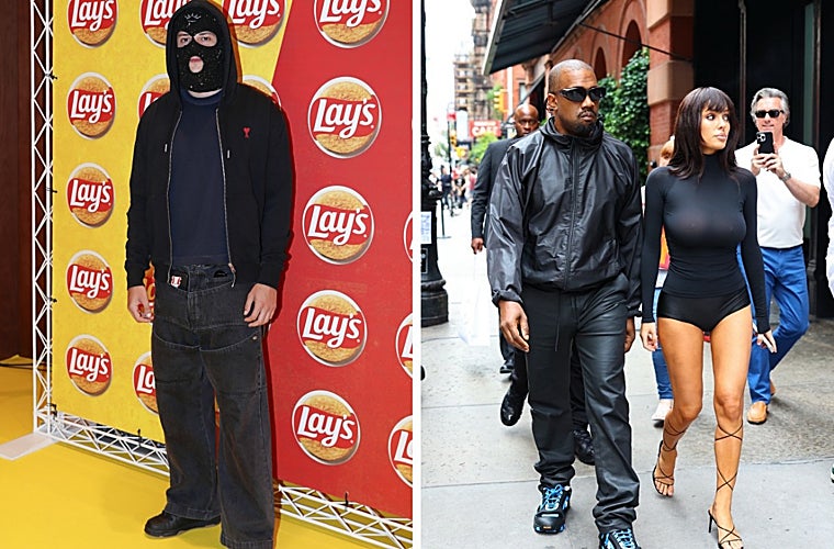 Cerciarmy vestido con un outfit tipo burka grafitero en un acto en Madrid y Kanye West con Blanca Censori en Nueva York