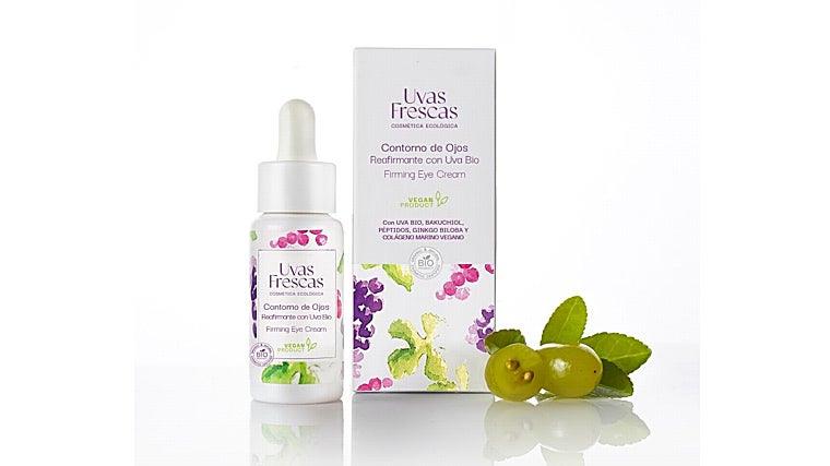 Contorno de ojos reafirmante de Uvas Frescas, con uva bio y otros activos naturales (20 euros).