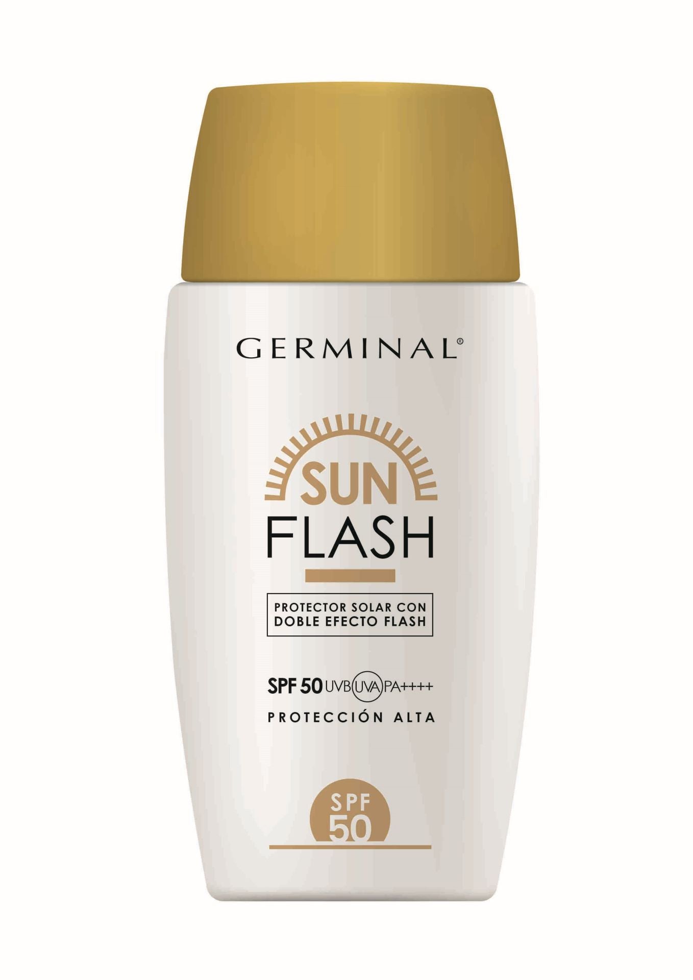Germinal Sun Flash SPF 50 (19,98 euros). Un producto que combina la más alta protección solar con el exclusivo doble efecto flash de Germinal. Esta crema, de textura ligera y rápida absorción, permite lucir una piel protegida y radiante incluso sin necesidad de maquillaje. Ha sido formulada con ingredientes de alta calidad que no solo protegen la piel de los rayos UVA y UVB, sino que también mejoran su apariencia. Además, su exclusiva combinación de extractos vegetales proporciona un efecto lifting inmediato, reafirmando, tensando y suavizando la piel al instante.