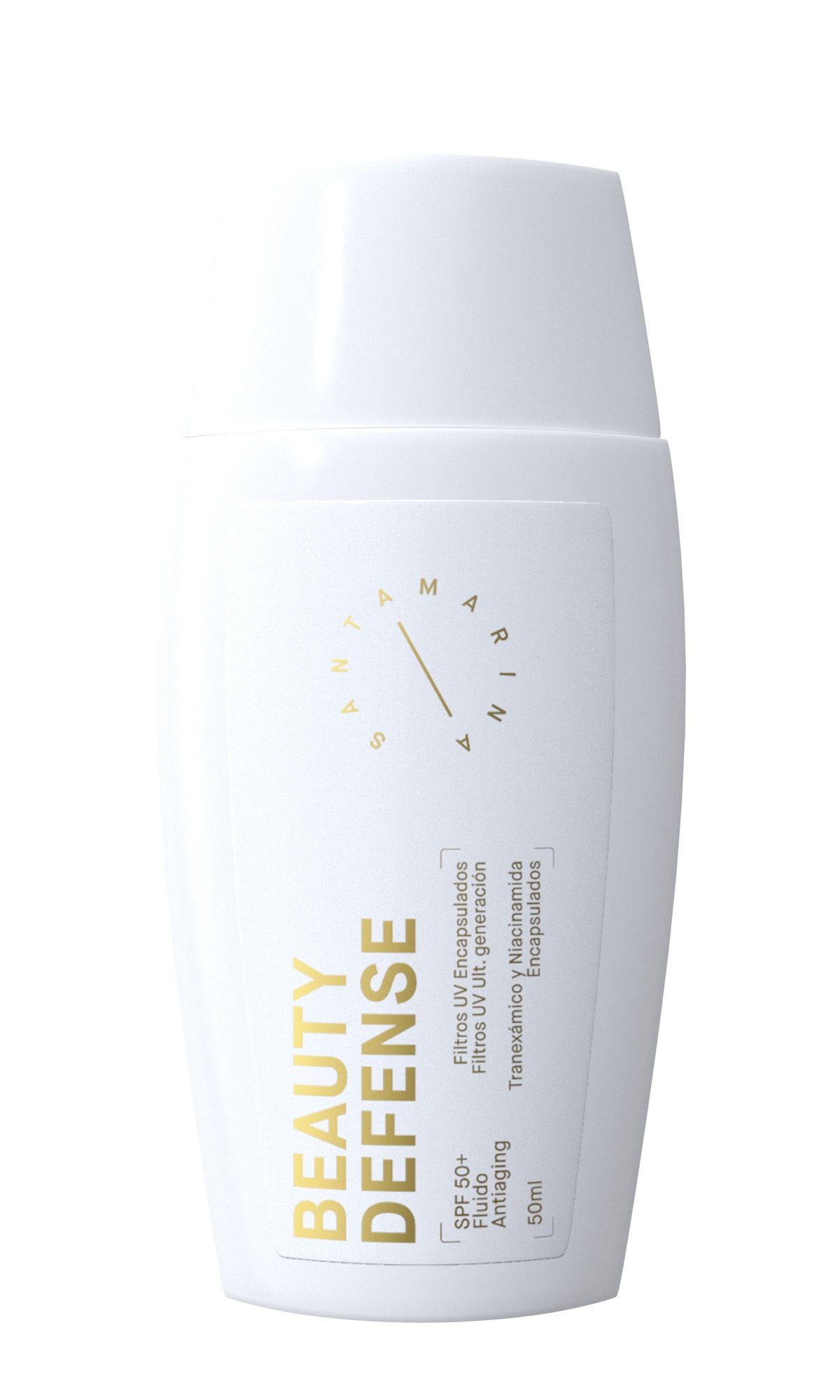 Beauty Defense SPF 50+ de Santamarina Cosmetics (26,90 euros). Un solar que previene el fotoenvejecimiento, unifica la piel a la vez que la embellece gracias a una combinación de filtros encapsulados e ingredientes como la niacinamida o el ácido tranexámico. Ideal para uso diario.