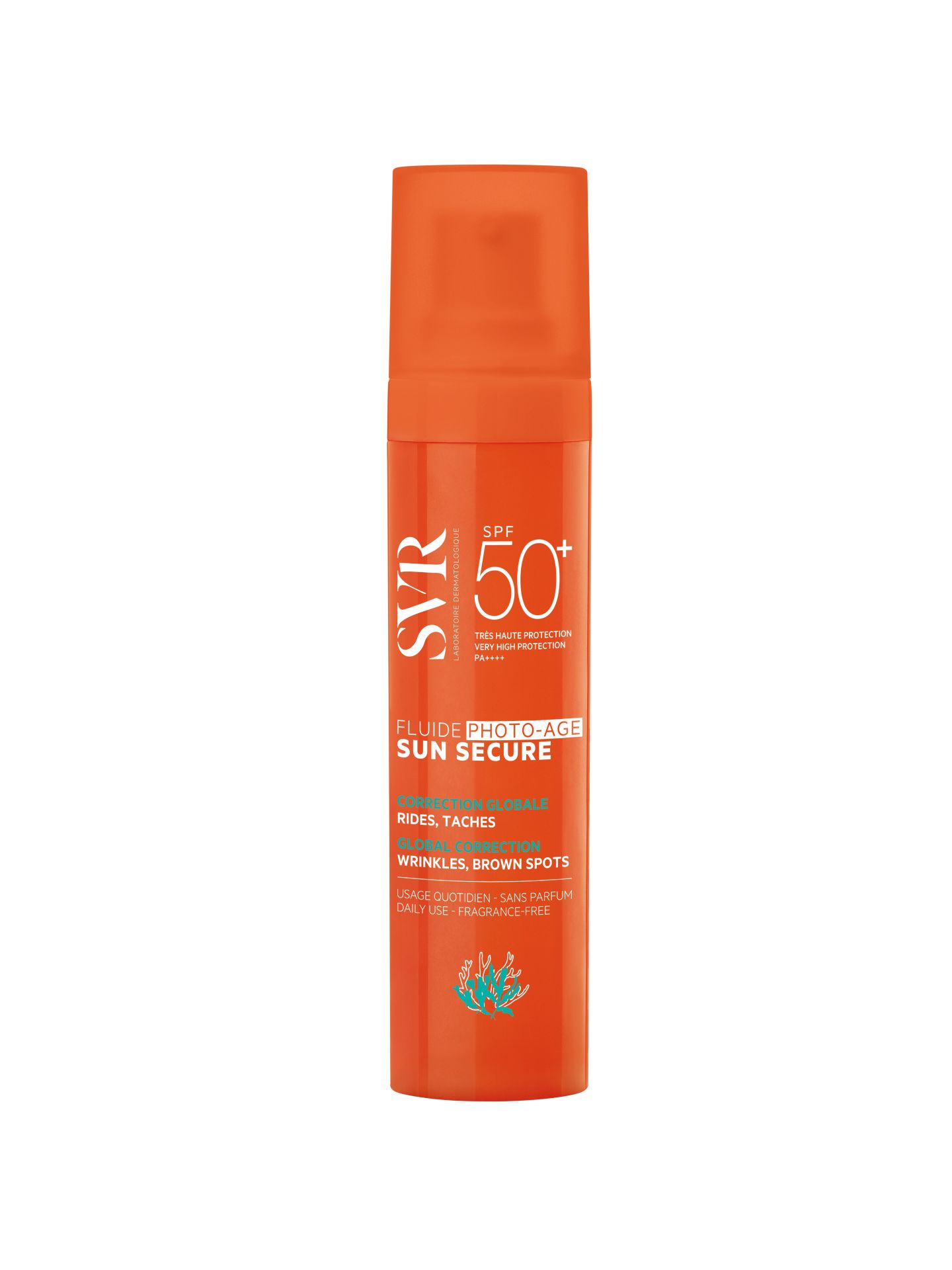 Sun Secure Fluide Photo-Age SPF50+ de SVR (28,90 euros). Un innovador fluido solar que combina protección dermatológica de amplio espectro y UVA con ingredientes de demostrada eficacia antiedad (ácido hialurónico de bajo peso molecular). Diseñado para proteger la piel de los daños solares y del envejecimiento cutáneo, su fórmula ayuda a suavizar las finas líneas y arrugas, a corregir las manchas oscuras y a reafirmar la piel. Con una textura ligera y de rápida absorción.