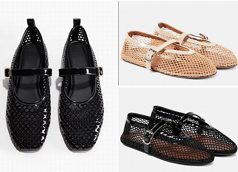 Hiba Abouk pasea por Madrid con las bailarinas de Alaïa. Los colores del modelo de la firma francesa, a la venta en MyTheresa y el diseño inspirado en las anteriores, de H&M