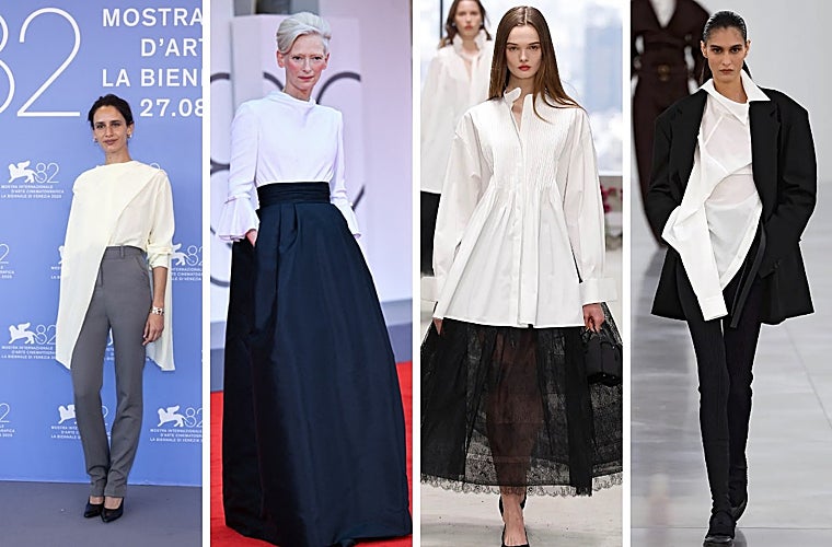 Valentina Bellè y Tilda Swinton en el Festival de Venecia y dos looks de desfile de otoño-invierno 2025 de Carolina Herrera e Issey Miyake, respectivamente