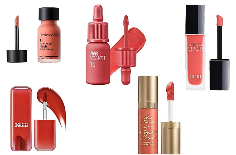 Coloretes líquidos: No Makeup Blush de Perricone MD (41 euros); Tinta multifunción Peripera Ink The Velvet 15 Beauty Peak Rose (9,90 euros en Planet Skin); Dior Forever Blush Soft Filter (43 euros); Tinte multifunción Black Rouge Glow Bokki Tint - GB01 Pepper Red (19,90 euros en Planet Skin); Cloud Crush Whipped Lip & Cheek Color de Too Faced (30 euros, en Sephora).