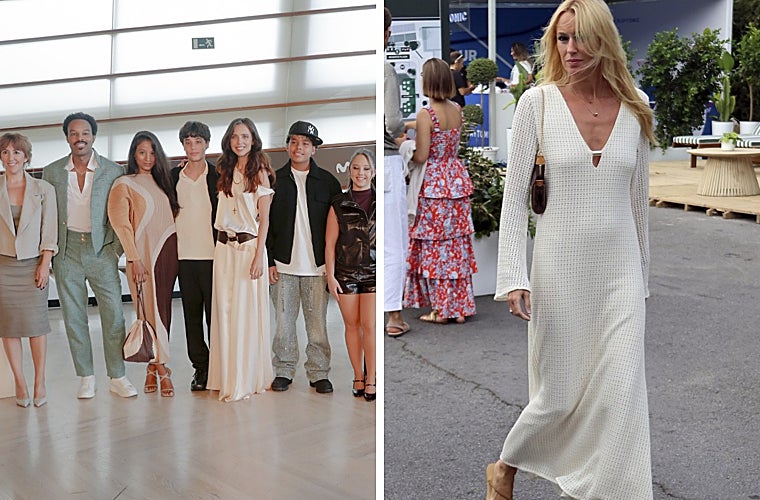 Leticia Dolera con los actores de la mini serie 'Pubertat' que dirige y acaba de presentar en San Sebastián. Carolina Cerezuela el domingo pasado en un partido de pádel en Marbella