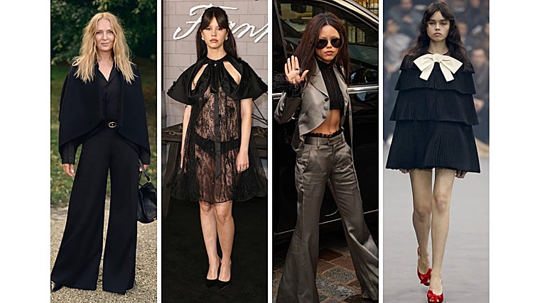 Uma Therman con look de Celine, Mia Goth, Jenna Ortega y look de primavera-verano 2026 de Valentino