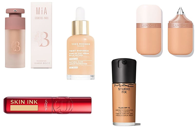Base de maquillaje de Mia Cosmetics (21,95 euros); Base de maquillaje en sérum Teint Radiance de Yves Rocher (31,90 euros); Studio Fix Fluid SPF 15 de MAC (45 euros); Base de maquillaje Skin Idôle Serum Supertint de Lancôme (49 euros); Foundcealer Infallible Skin Ink de L'Oréal Paris (17,99 euros).