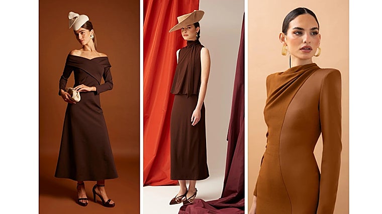 Vestidos de Coosy y modelo drapeado con hombreras, de Victoria Colección