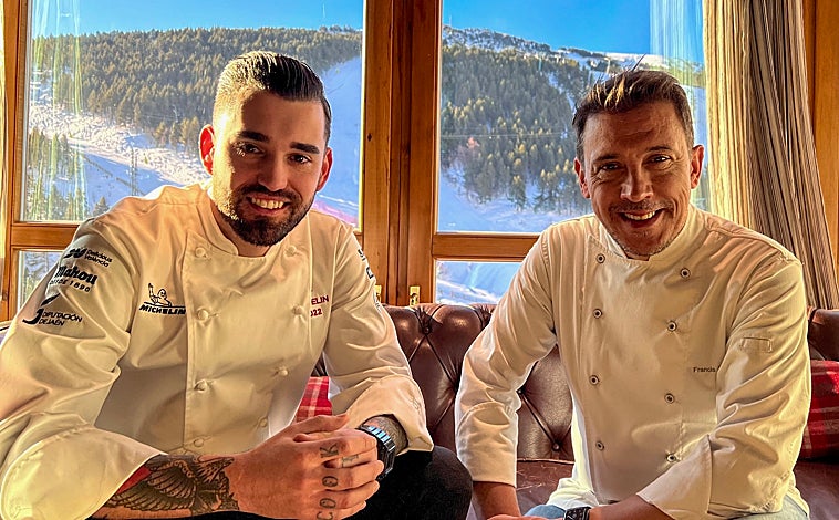 Imagen principal - Francis Paniego y Jordi Grau en Ibaya, el restaurante con estrella Michelin del complejo de lujo Sport Hotel Hermitage en Soldeu (Andorra)
