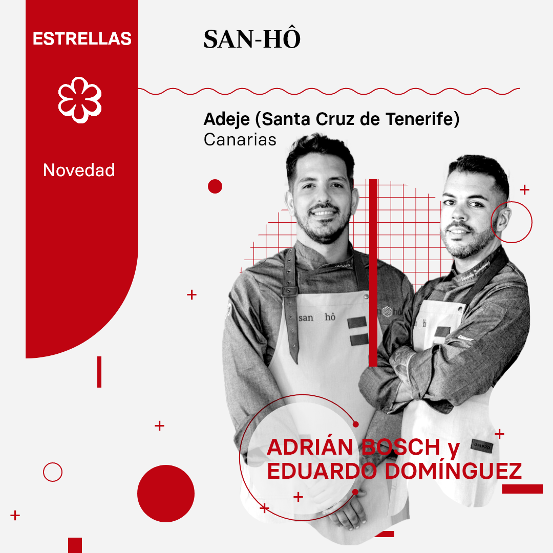 Adrián Bosch y Eduardo Domínguez reciben la distinción de su primera estrella Michelin para su San-Ho, en Adeje (Santa Cruz de Tenerife)