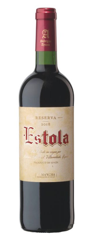 Elaborado con uvas seleccionadas de las variedades tempranillo (75%) y cabernet sauvignon (25%), el vino Estola Reserva es D.O. La Mancha. De color rojo cereza con tonalidades teja, aporta aromas de especias y fruta madura fundidos en un excelente crianza. En paladar, bien estructurado, potente y sabroso, con un magnífico final. Adecuado con asado, carnes rojas en general, caza de pelo y pluma y quesos semicurados. Se debe servir en copa que permita apreciar sus excelencias, a unos 180º de temperatura. Todo un ejemplo de lo conseguido por los profesionales de la bodega asentada en Villarobledo (Albacete). 