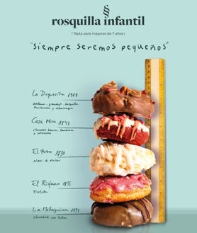 Imagen secundaria 2 - Sobre estas líneas, pasteleros de Casa Mira haciendo su versión de rosquilla infantil con chocolate blanco, frambuesa y petazetas. Abajo, a la izquierda, rosquillas de nubes de azúcar de El Pozo. A la derecha, cartel de la campaña Madridulce con las cinco versiones de rosquillas de San Isidro para niños de las pastelerías centenarias de Madrid