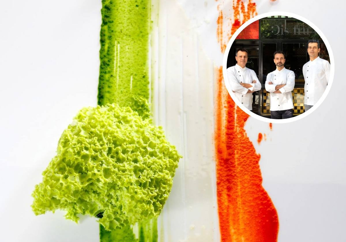 Uno de los platos creativos de los chefs de Disfrutar (en el círculo sobre la imagen)
