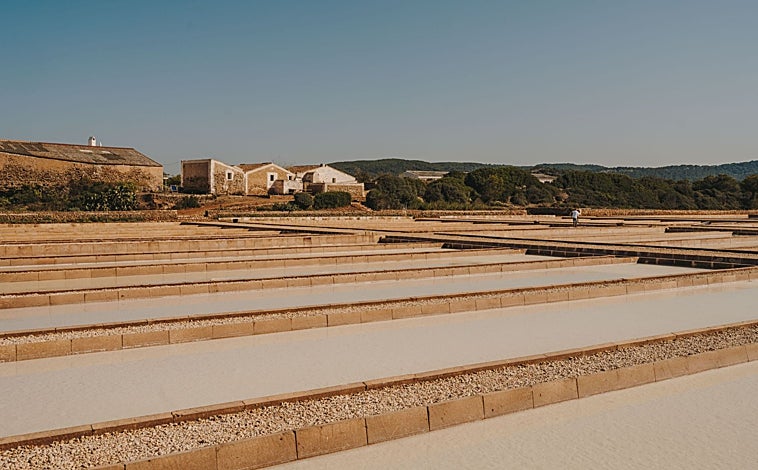 Imagen principal - En Las Salinas de la Concepción, donde se elabora Sal de Menorca, el trabajo es manual y artesanal, siguiendo la forma de extracción tradicional tanto de la sal marina como de la flor de sal