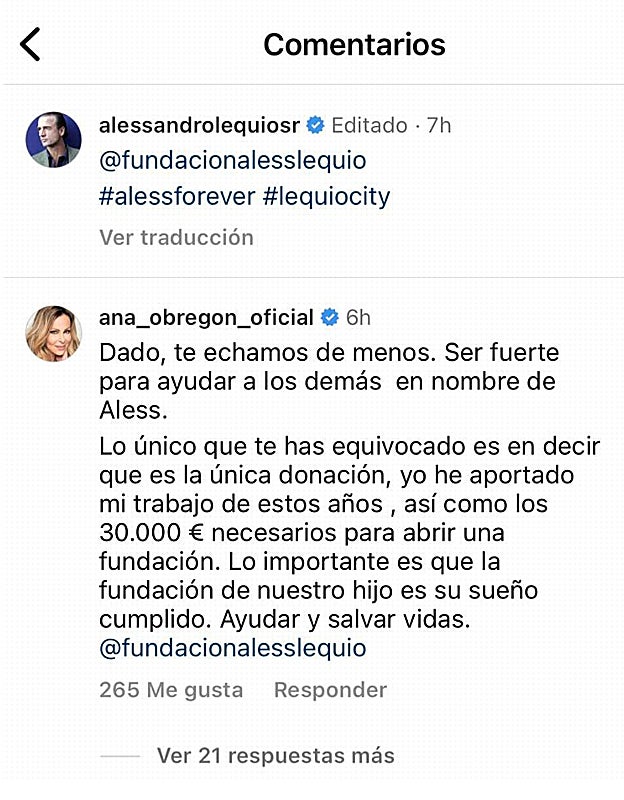 Ana Obregón responde a Alessandro Lequio