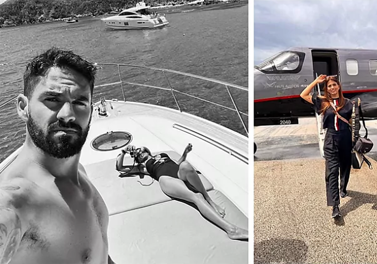 Sara Sálamo, en el yate y bajando del jet.