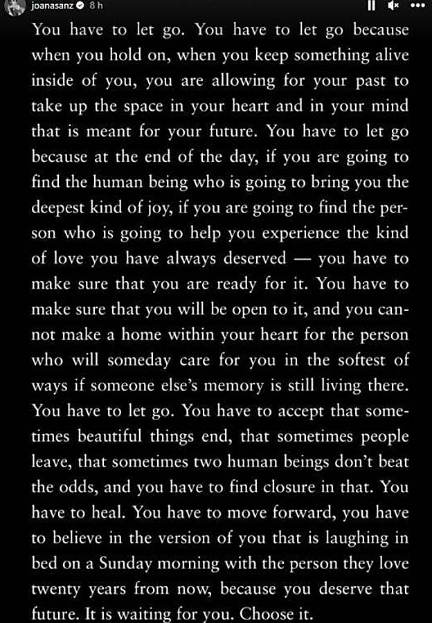El mensaje oculto de Joana Sanz a Dani Alves: «A veces las cosas bonitas terminan, a veces la gente se va»