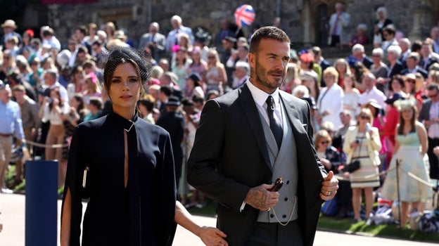 David y Victoria Beckham en la boda del Príncipe Harry y Meghan Markle en 2018