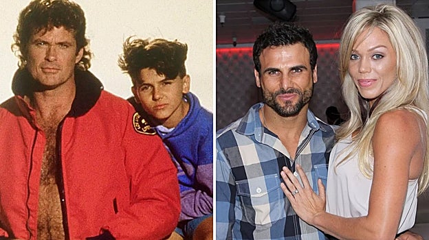 Jeremy Jackson en la serie 'Los vigilantes de la Playa' y con su ex mujer Loni Willison