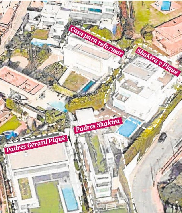 Distribución de las propiedades de Shakira y Gerard Piqué y la de los padres del futbolista