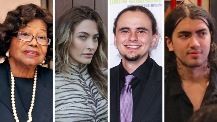 De izquierda a derecha; Katherine Jackson, Paris Jackson, Prince Jackson y Bigi Jackson