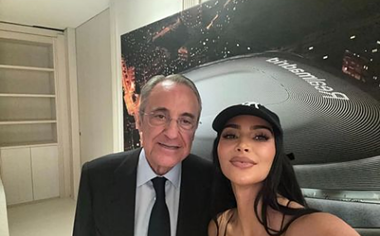 Imagen principal - Las imágenes de la visita de Kim Kardashian al Bernabéu