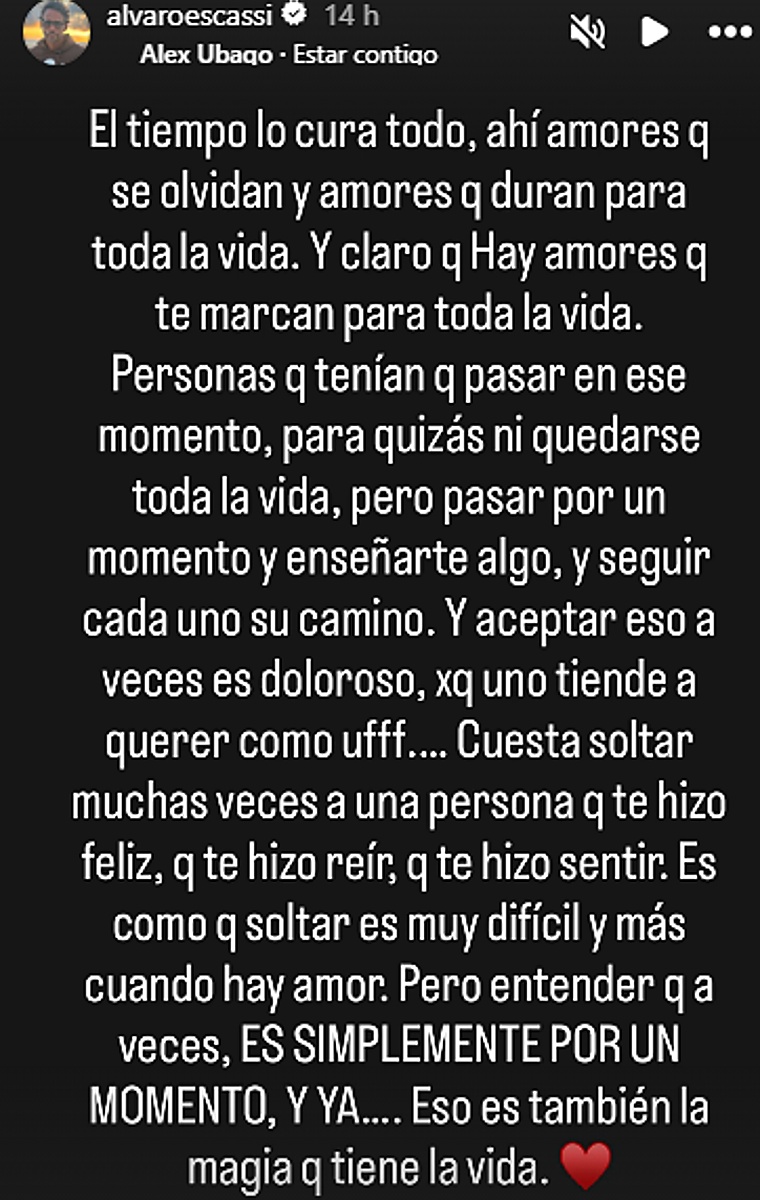 Álvaro Muñoz Escassi copia un discurso Tini para anunciar su ruptura con Sheila Casas