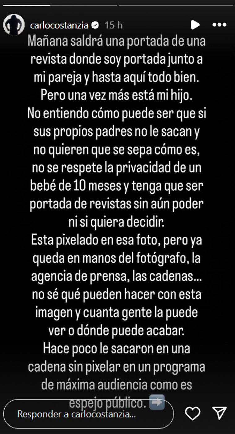 Carlo Costanzia estalla tras publicarse unas fotos de su hijo con Alejandra Rubio: «No entiendo que no se respete la privacidad de un bebé»