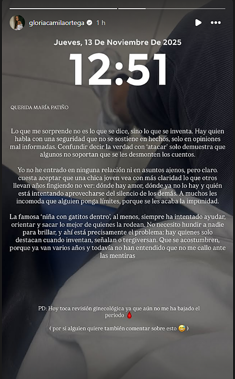 El mensaje de Gloria Camila contra María Patiño