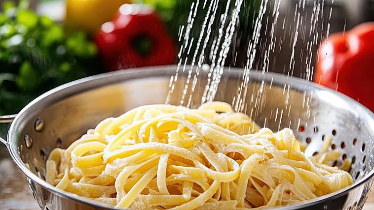 Para tus platos de pasta calientes, evita enjuagarla con agua