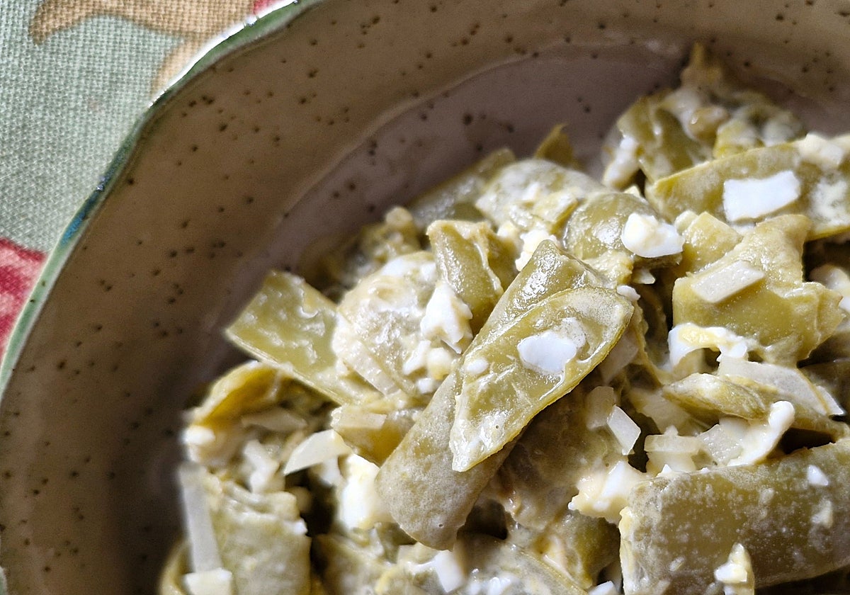 Aliño de judías verdes, huevo duro y mayonesa casera