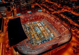 Vista aérea del Ramón Sánchez Pizjuán en el evento de The Champions burger
