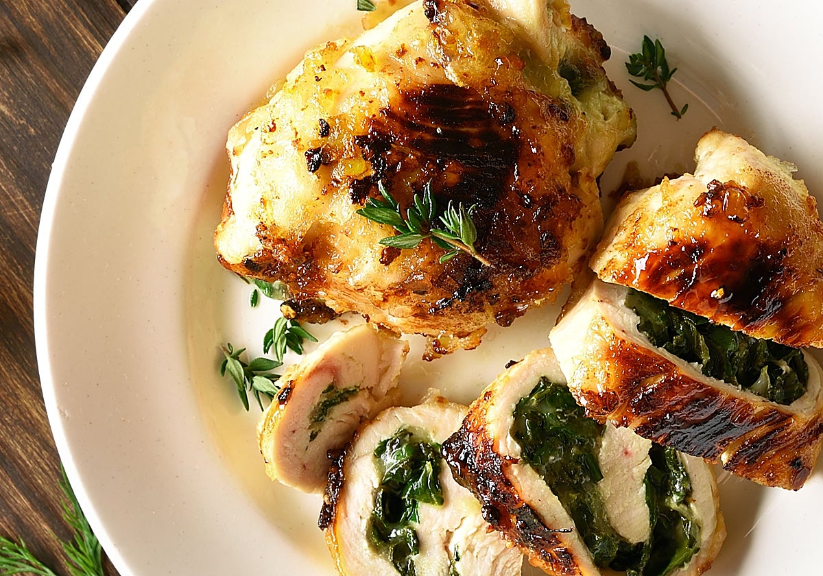 Pechuga de pollo rellena de espinacas y queso