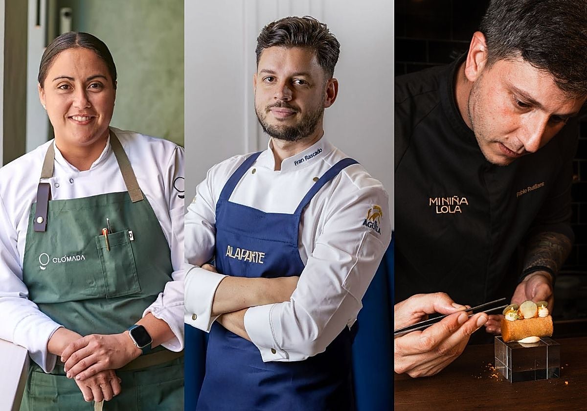 Claudine Paulson, de Clómada, Fran Rascado, de Alaparte, y Pablo Rutllant., de Mi Niña Lola, los tres restaurantes de Málaga que han entrado en la Guía Michelin este otoño