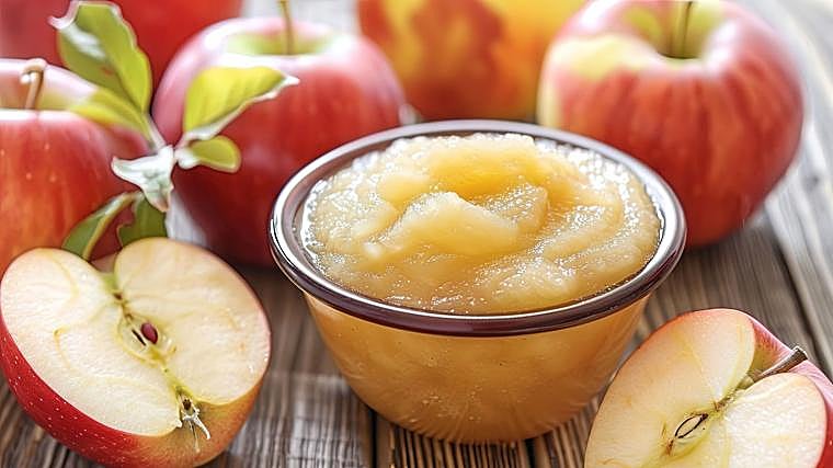 La compota de manzana es imprescindible para que estos buñuelos no queden secos