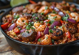 Arroz con rape, alcachofas y langostinos