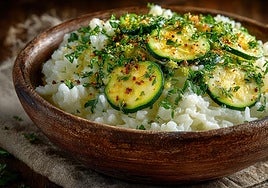 Así se elabora este arroz con calabacín y berenjena
