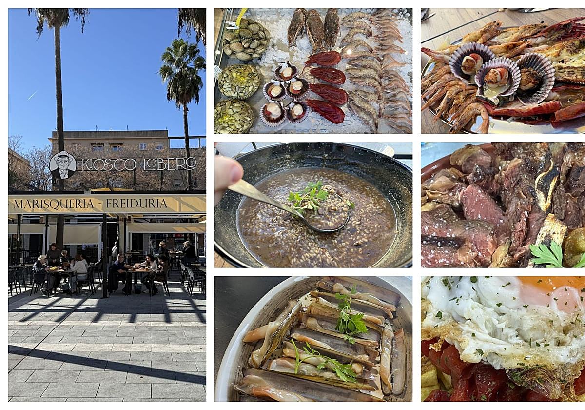 Montaje con el nuevo restaurante Kiosko Lobero y algunos platos de su carta