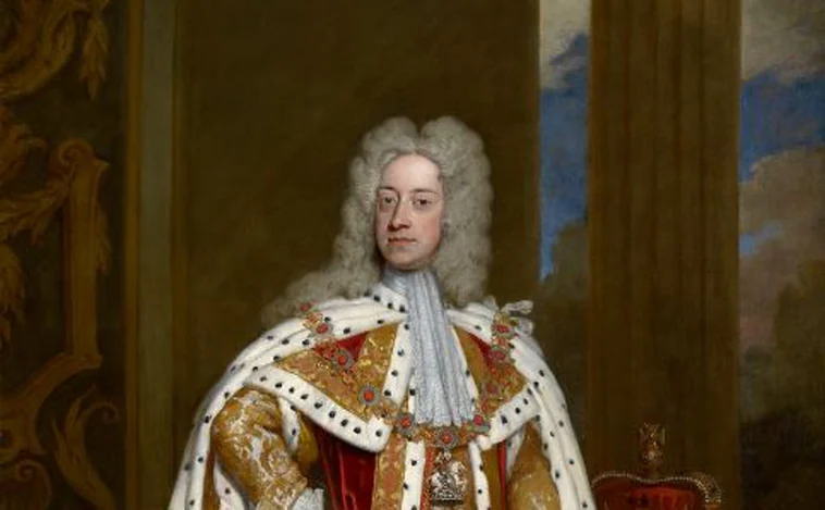 Jorge II, en cuya coronación se interpretó el himno por primera vez, retratado por Godfrey Kneller en 1716.