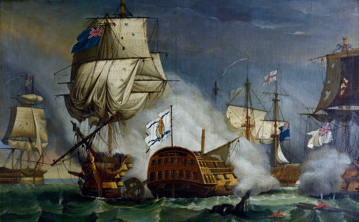 Pintura naval sobre uno de los combates entre España e Inglaterra durante el siglo XVIII.