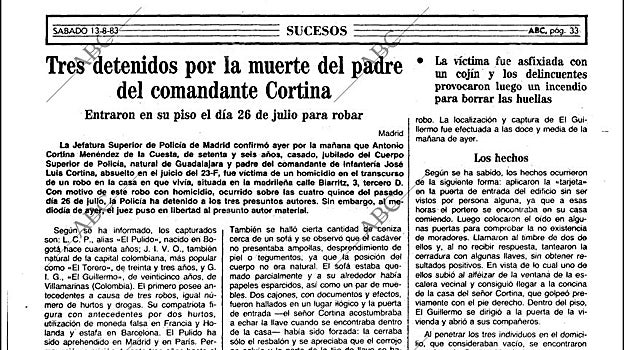 Noticia de la detención de los tres sospechosos del incendio de la vivienda del padre de José Luis Cortina